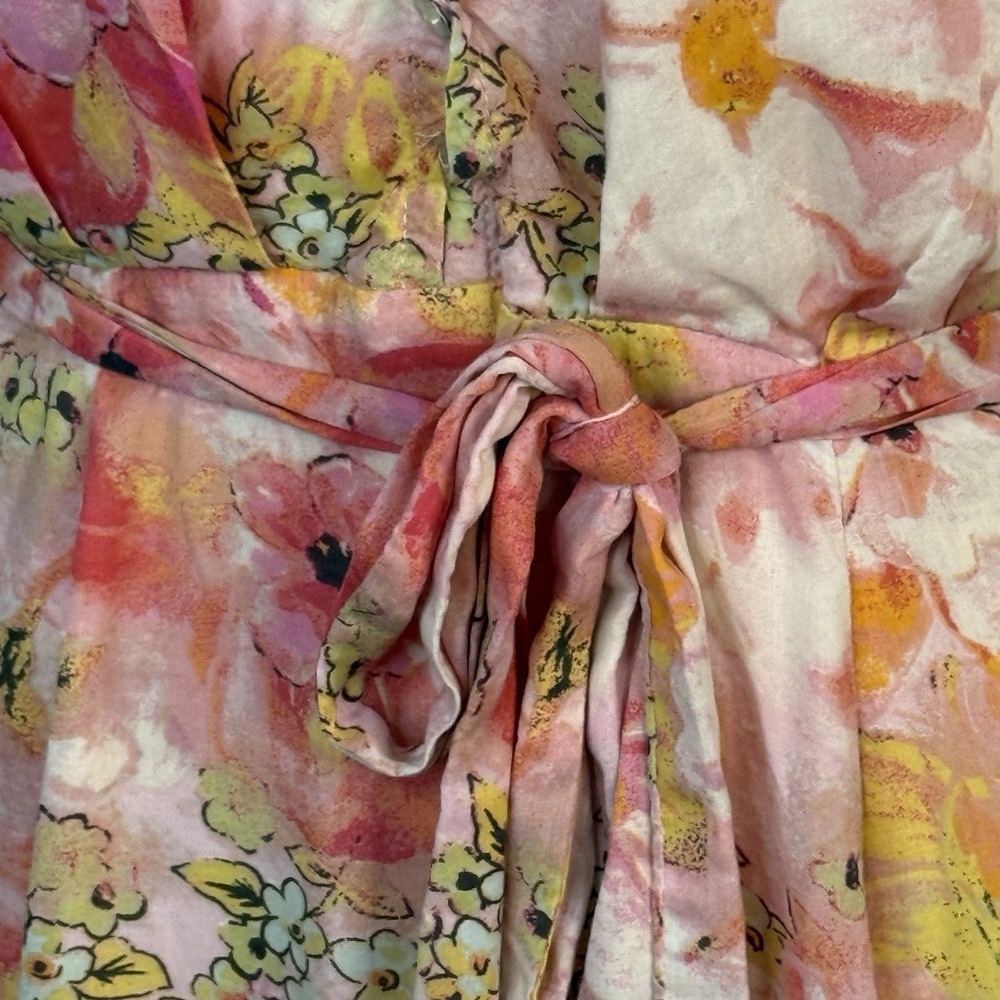 Free People Women's Floral V-Neck Short Sleeve Tie Waist Zip Short Dress Size S - Picture 4 of 12